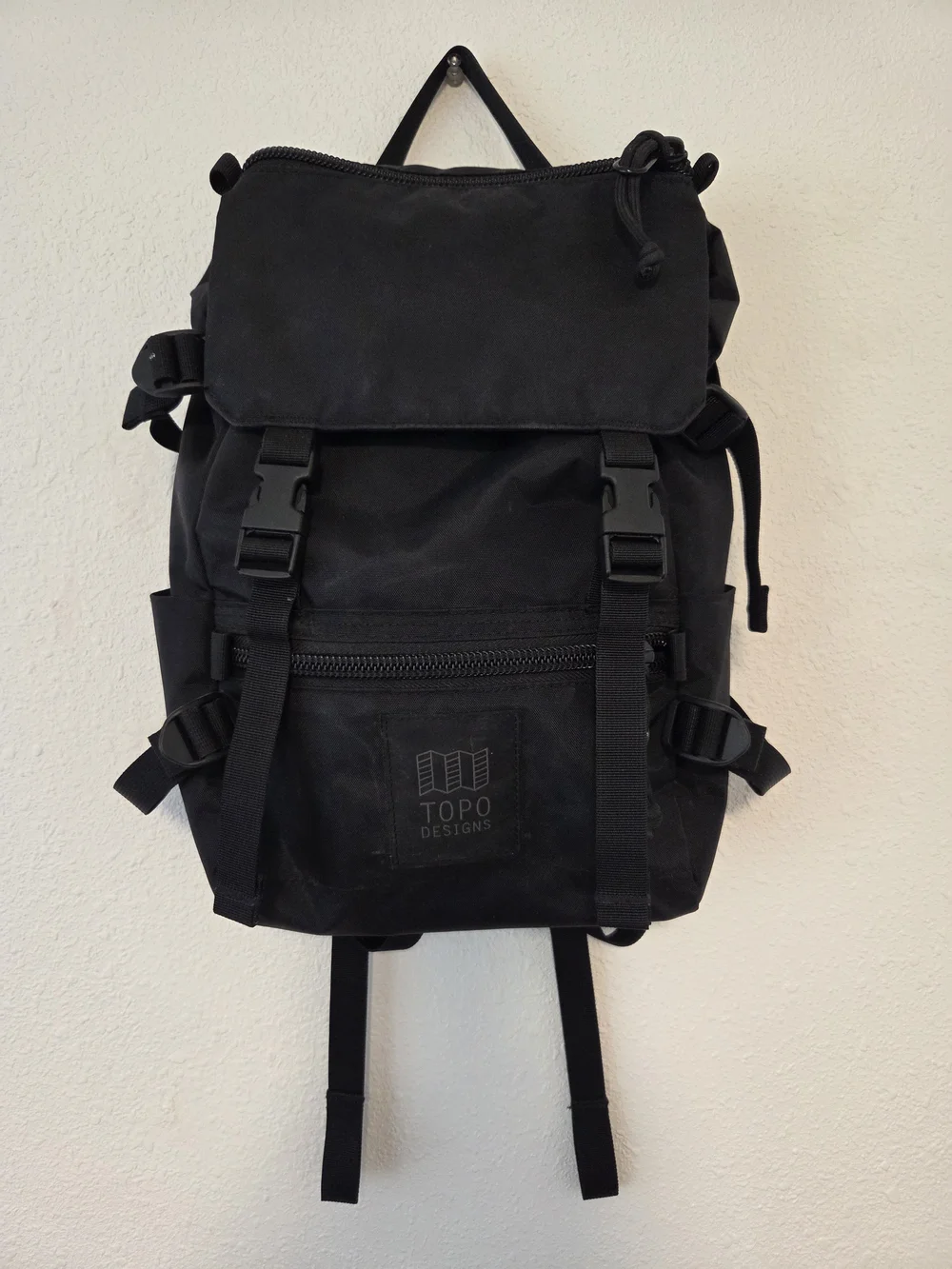 Topo Designs Black Roll-Top Backpack with Front Zip Pocket